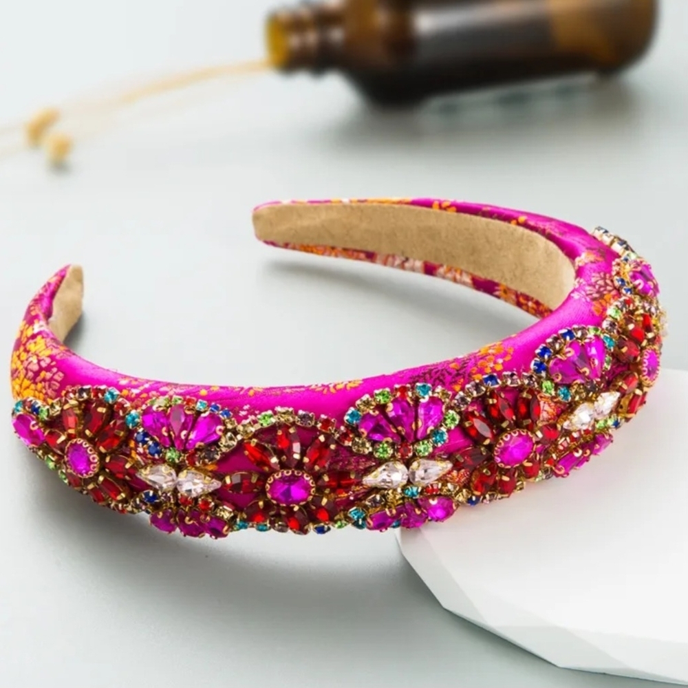 Headband Rhinestone Embellished Vibrant Pink & Red - Picture 7 of 13